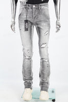 Men's Gray Cut Patchwork Stacked Flared Pants