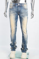 Men's blue distressed washed and painted flared pants