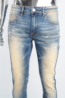 Men's blue distressed washed and painted flared pants