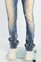Men's blue distressed washed and painted flared pants
