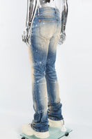 Men's blue distressed washed and painted flared pants