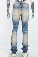 Men's blue distressed washed and painted flared pants