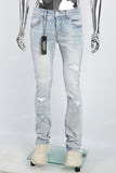 Men's light blue cut and splashed paint distressed washed bell bottoms