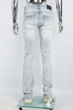 Men's light blue cut and splashed paint distressed washed bell bottoms