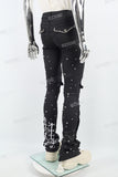Black Embroidered Pocket Stud Drill Stack Jeans