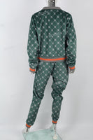 Green Print Contrast Ribbed Athleisure Suit