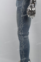 Blue side thorn laser print Mans Jeans Skinny