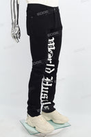 White Gothic Letters Inside Beta Print Black Mans Stcak Jeans