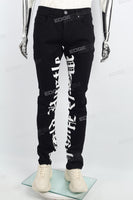 White Gothic Letters Inside Beta Print Black Mans Stcak Jeans