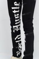 White Gothic Letters Inside Beta Print Black Mans Stcak Jeans