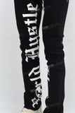 White Gothic Letters Inside Beta Print Black Mans Stcak Jeans
