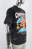 Retro Washed Angel Print Black Mans T-Shirt