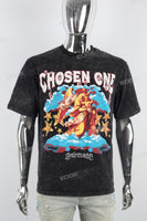 Retro Washed Angel Print Black Mans T-Shirt