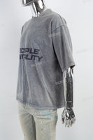 Retro Washed Letter Print Gray Mans T-Shirt