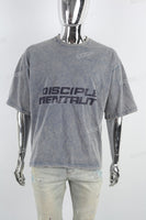 Retro Washed Letter Print Gray Mans T-Shirt