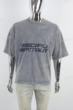 Retro Washed Letter Print Gray Mans T-Shirt