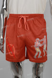 Orange Mesh Skull Print Mans Shorts