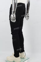 Black Inner Foot Button Split Ripped Mans Skinny Jeans
