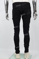 Black Inner Foot Button Split Ripped Mans Skinny Jeans