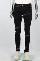 Black Inner Foot Button Split Ripped Mans Skinny Jeans