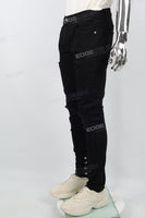 Black Inner Foot Button Split Ripped Mans Skinny Jeans