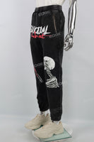 Black Elastic Leg Print Men's Sweatpants
