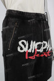 Black Elastic Leg Print Men's Sweatpants