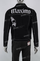 Black Skull Embroidered Men's Denim Jacket