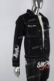 Black Skull Embroidered Men's Denim Jacket