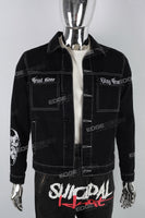 Black Skull Embroidered Men's Denim Jacket