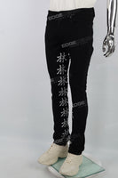 Black Chinese Print Embroidery Mans Stack Jeans