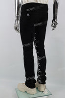 Black Chinese Print Embroidery Mans Stack Jeans