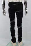 Black Chinese Print Embroidery Mans Stack Jeans