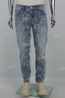 Las Vegas Laser Print Logo Blue Men's Straight Jeans