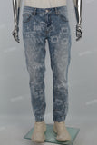 Las Vegas Laser Print Logo Blue Men's Straight Jeans