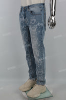 Las Vegas Laser Print Logo Blue Men's Straight Jeans