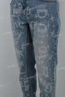 Las Vegas Laser Print Logo Blue Men's Straight Jeans