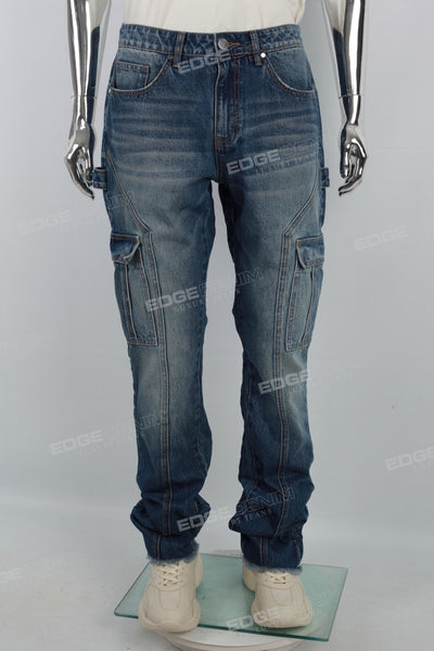 J22391 Blue Split Side Pocket Denim Men's Cargo Pants