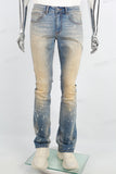 Men's Flare Jeans With Blue  Distressed Spray