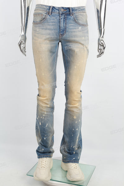 Men's Flare Jeans With Blue  Distressed Spray