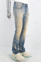 Men's Flare Jeans With Blue  Distressed Spray