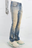 Men's Flare Jeans With Blue  Distressed Spray