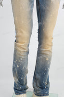 Men's Flare Jeans With Blue  Distressed Spray
