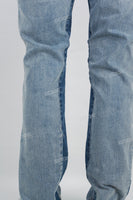 Blue Patchwork Men's Flare Jeans
