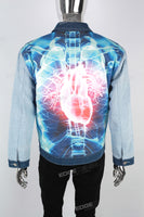 Blue Digital Print Panel Denim Jacket