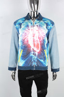 Blue Digital Print Panel Denim Jacket