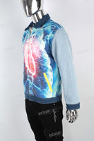 Blue Digital Print Panel Denim Jacket