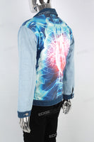 Blue Digital Print Panel Denim Jacket
