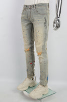 Blue Distressed Ripped Embroidered Spray Skinny Jeans