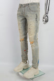 Blue Distressed Ripped Embroidered Spray Skinny Jeans